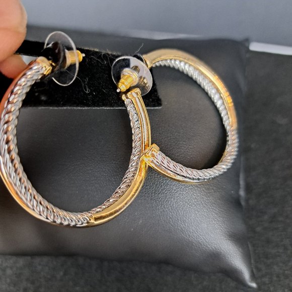 Twisted Cable, Hammered Gold & Silver Tone Hoop Earrings  4 pair - Picture 9 of 14